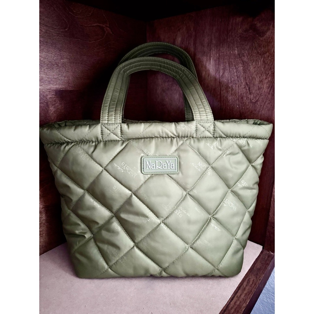 NaRaYa Green Hobo Bag Bubble Up Quilted Handbag Water Repellent Zip Closure‎